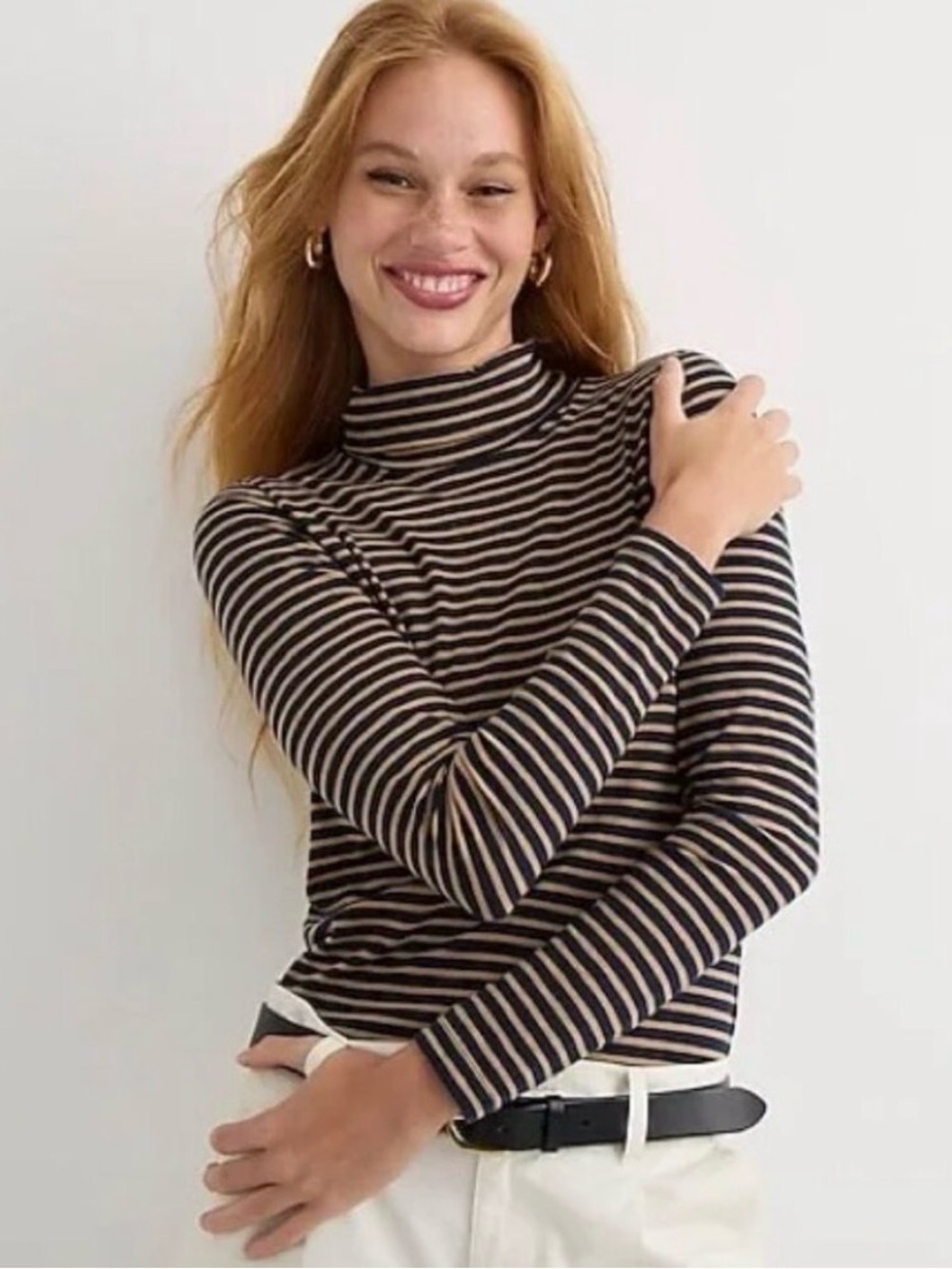 J.Crew Re-Imagined Striped Tissue Turtleneck Top In Black/Cream Size XS